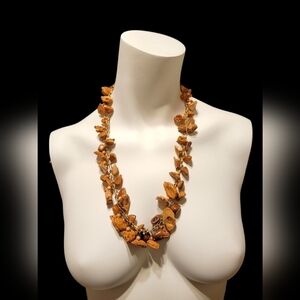 RARE Vintage FREIRICH Gold Tone Nut Shell Beaded Statement Necklace